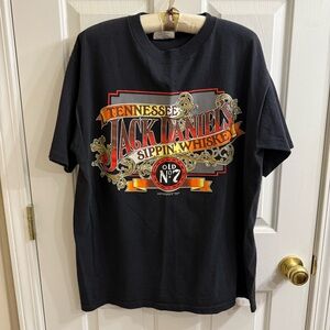 Vintage Jack Daniels Shirt Mens XL Black Tennessee Sippin Whiskey Logo 80s